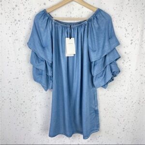 Zara Denim Blue V-Neck Top